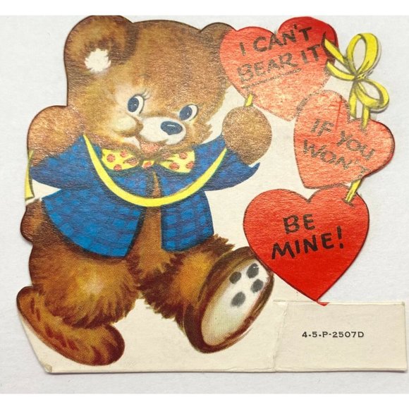Anthropomorphic Vintage Valentine Can't Bear It Greeting Card Diecut 1940s - Picture 4 of 4